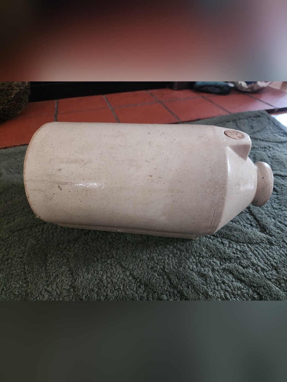 Cream Ceramic Crock - Stoneware Vintage Foot Warmer